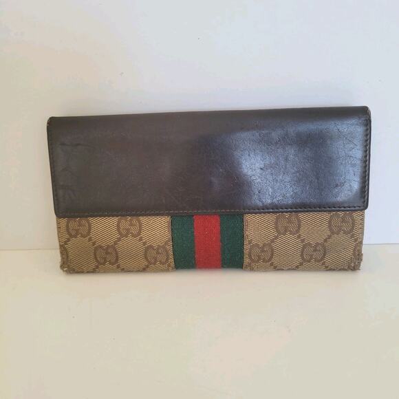 GUCCI Vintage Sherry Guccissima Wallet Bifold Brown Designer Large Retro Clutch - Picture 1 of 14